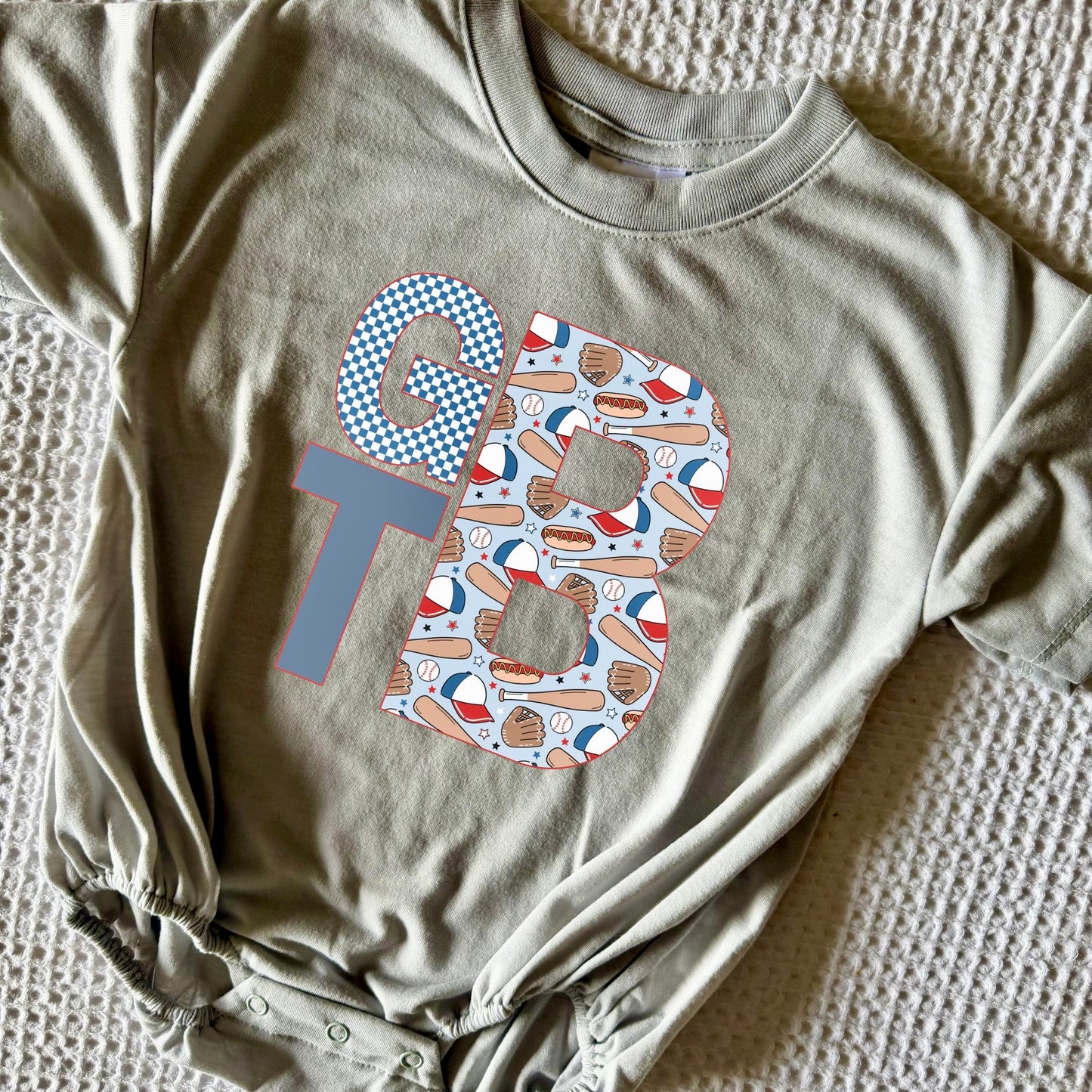 RWB GIRL AND BOY BASEBALL MONOGRAM BUBBLE/TEE