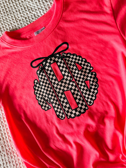 HOT PINK CHECKERED MONO BUBBLE/TEE