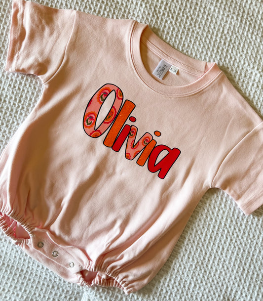 HOT PINK FLORAL NAME BUBBLE/TEE
