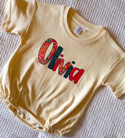HOT PINK PATCHWORK NAME BUBBLE/TEE