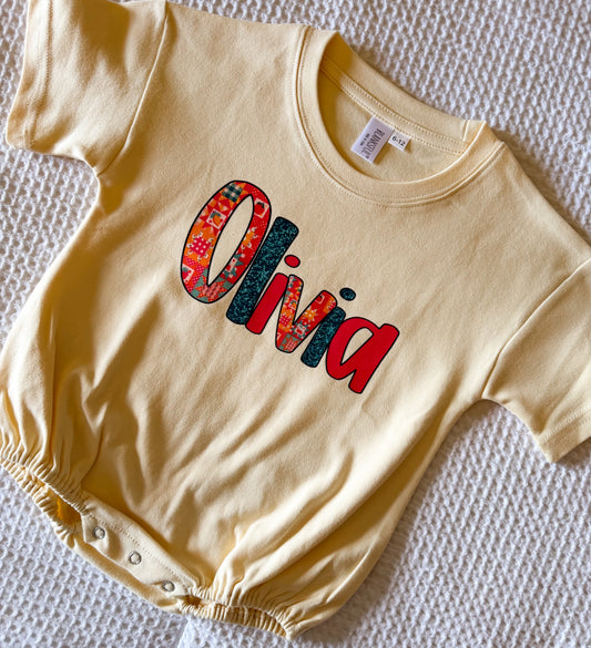 HOT PINK PATCHWORK NAME BUBBLE/TEE