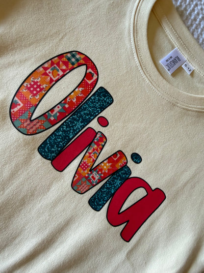 HOT PINK PATCHWORK NAME BUBBLE/TEE