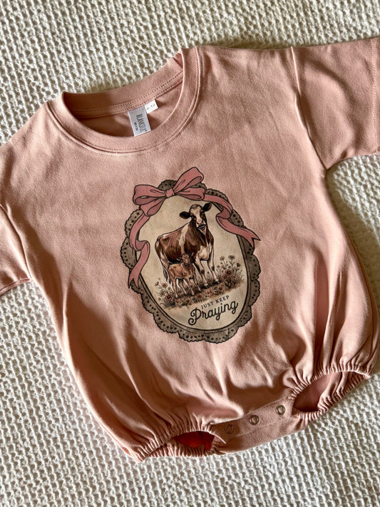 JUST KEEP PRAYING COW BUBBLE/TEE