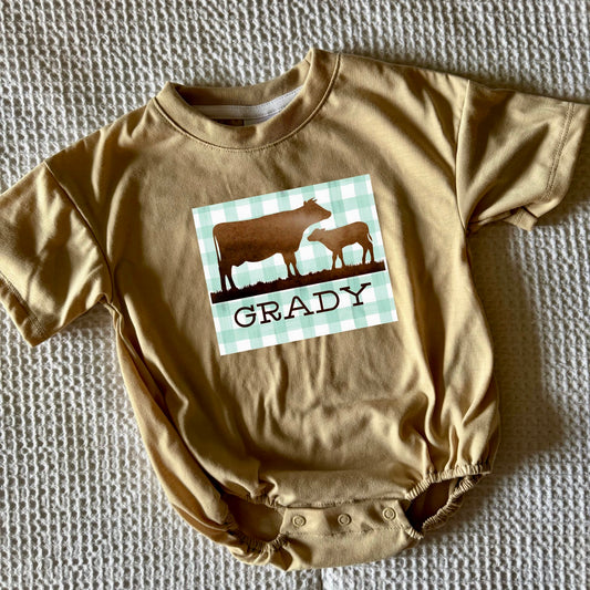 GINGHAM COW NAME BUBBLE/TEE