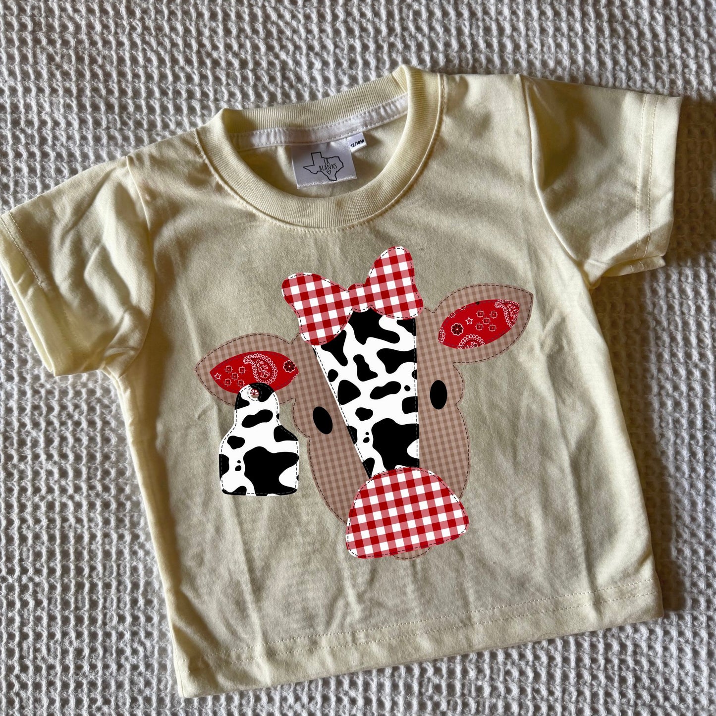 RED GINGHAM COW NAME BUBBLE/TEE