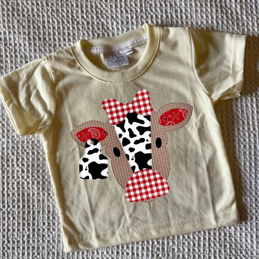 RED GINGHAM COW NAME BUBBLE/TEE