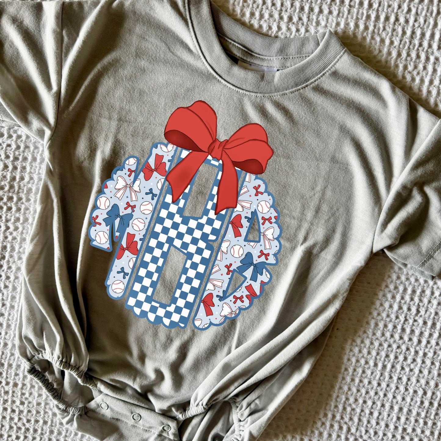 RWB GIRL AND BOY BASEBALL MONOGRAM BUBBLE/TEE
