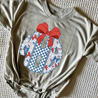 RWB GIRL AND BOY BASEBALL MONOGRAM BUBBLE/TEE